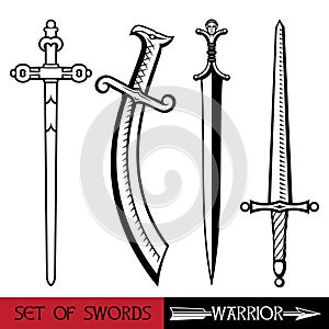 Ancient Europe weapon - set of swords. Vikings sword, sword knights crusaders, Celtic sword