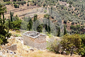 Ancient excavations in Delphi , Greece