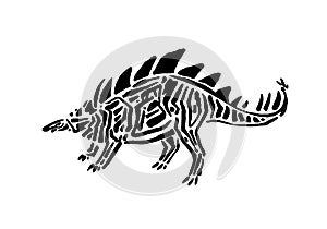 Ancient extinct jurassic hesperosaurus dinosaur vector illustration ink painted, hand drawn grunge prehistoric reptile, black