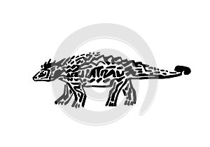 Ancient extinct jurassic hylaeosaurus dinosaur vector illustration ink painted, hand drawn grunge prehistoric reptile, black