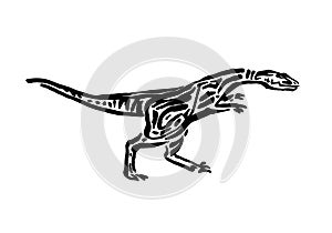 Ancient extinct jurassic iguanodon dinosaur vector illustration ink painted, hand drawn grunge prehistoric reptile, black isolated