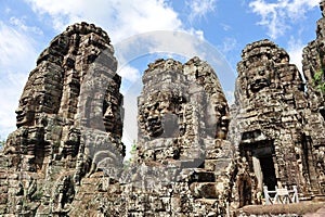 Ancient face sculptures in Bayon Temple Cambodia