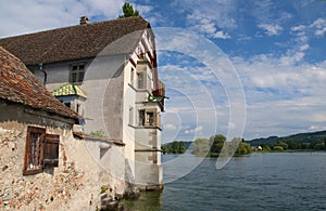 Ancient fachwerk building on river, Stein-am-Rhein, Schaffhausen, Switzerland