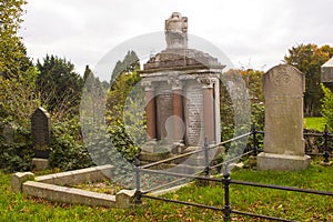Ancient graves in the cemetery of Drumbo Parish Church in the County Down village of Drumbo in Northern Ireland