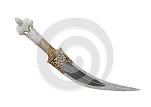 Ancient fancy curved dagger isolated photo