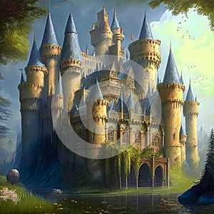 Ancient fantasy gothic castle. Generative AI