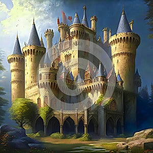 Ancient fantasy gothic castle. Generative AI