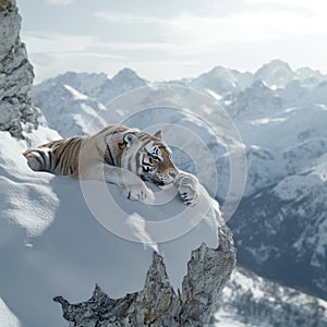 Ancient feline: The saber-toothed tiger, an iconic and extinct predator with distinctive saber-like teeth, representing photo