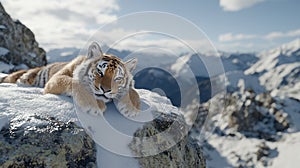 Ancient feline: The saber-toothed tiger, an iconic and extinct predator with distinctive saber-like teeth, representing photo
