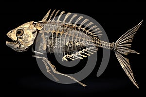 Ancient fish fossil complete skeleton , animals, marine life