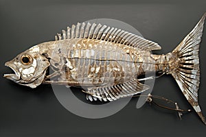 Ancient fish fossil complete skeleton , animals, marine life