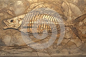 Ancient fish fossil complete skeleton, animals, marine life