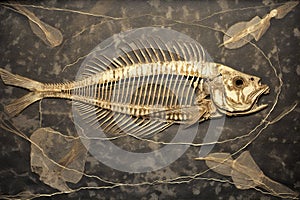 Ancient fish fossil complete skeleton , animals, marine life