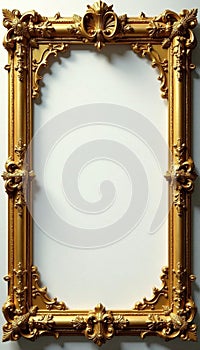 Ancient flat golden frame cutout, ornate details, empty, royal