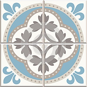 Ancient floor ceramic tiles. Victorian English floor tiling design, seamless vector pattern