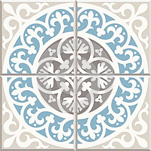 Ancient floor ceramic tiles. Victorian English floor tiling design, seamless vector pattern