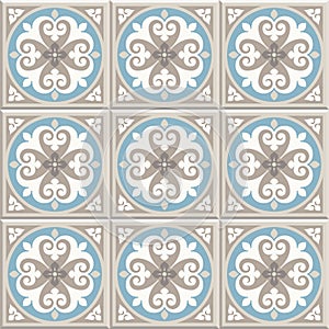 Ancient floor ceramic tiles. Victorian English floor tiling design, seamless vector pattern