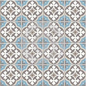 Ancient floor ceramic tiles. Victorian English floor tiling design, seamless vector pattern