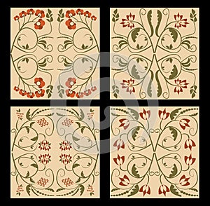 Ancient folklore tile set. Nostalgic colored floklore ornament. photo