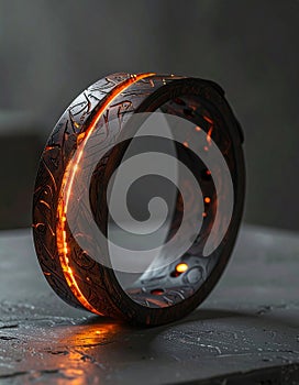 Ancient Forged Ring with a Glowing Molten Core
