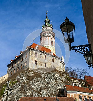 Ancient fort,  tower in  Cesky Krumlov