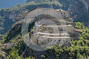 The ancient Forte di Bard, Aosta Valley, Italy, in the summer season