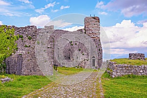 Ancient fortifications. Albania, Shkoder city. Ruins of old fortress of Castle of Rozafa