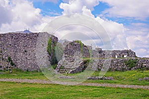 Ancient fortifications. Albania, Shkoder. Walls of old ruined fortress of Rozafa Castle