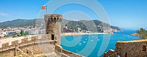 Ancient fortress and beach in Tossa de mar. Costa Brava, Catalonia, Spain