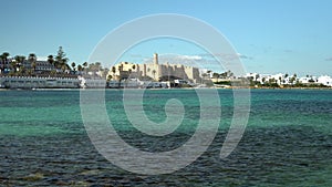 The ancient fortress Ribat stands on the shores of Monastir, Tunis. Fortress for protection against pirates. Old elite
