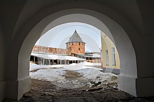 Ancient fortress Staraya Ladoga of winter.