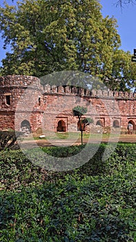 Ancient fortress wall, bastion, citadel. Ramparts, battlements, arched recesses. Mausoleum Sikandar Lodi Tomb, Delhi photo