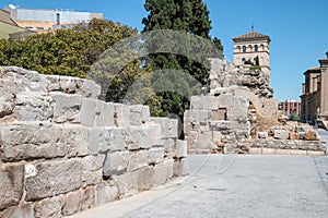 Ancient fortress wall Murallas Romanas, Zaragoza, Spain photo