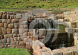 The ancient fountain in the archaeological complex of Tipon, Inca`s agricultural remains in Cuzco