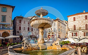 Ancient fountain at Piazza del Comune in Assisi, Umbria, Italy