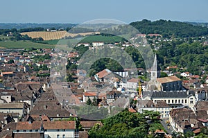 Ancient French town Orthez and its outskirts from above photo