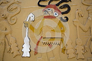 Ancient fresco in Huaca de la Luna, Trujillo