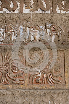 Ancient fresco in Huaca de la Luna, Trujillo