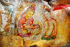 Ancient fresco on mount Sigiriya, Sri Lanka