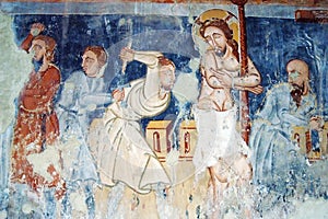 Ancient fresco, murals in Ghelinta, Romania
