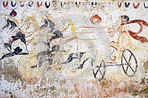 Ancient fresco of a war chariot of the Magna Graecia