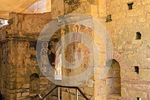 Ancient frescoes and surviving murals of the temple in the church of St. Nicholas. August 10, 2022 Demre, Turkey