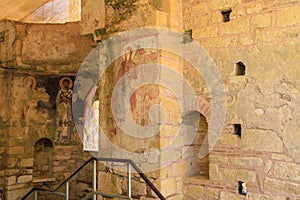 Ancient frescoes and surviving murals of the temple in the church of St. Nicholas. August 10, 2022 Demre, Turkey