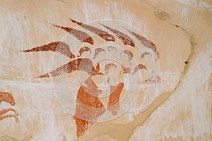 Ancient Frescoes In Walls Of Caves Of David Gareja Monastery Complex. Davit Gareji Monastery Is Located Is Southeast Of