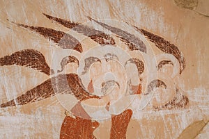 Ancient Frescoes In Walls Of Caves Of David Gareja Monastery Complex. Davit Gareji Monastery Is Located Is Southeast Of