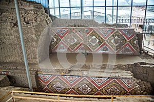 Ancient Frescos in Huaca de la Luna in Trujillo, Peru