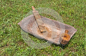 Ancient gadgets for washing - scoop, wash-tub and rubel photo