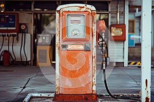 Ancient gas pump in the setting of an retro gas station