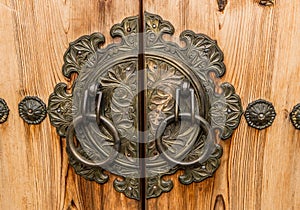 Ancient Gate and door lock of Korean Palace closeup.