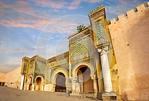 Old walls with gate Bab Mansour in medina of Meknes. Morocco, North Africaa